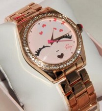 Betsey Johnson Eyes Closed Eyelashes - Pink Hearts - Rose Gold Watch NEW