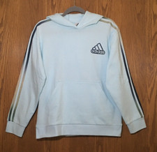 Adidas Women's Loose Fit Hoodie Mint Green 3 Colorful Stripes Logo Size Large
