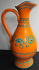 Vintage Italian Pottery Hand Painted Jug Pitcher Orange Mid Century Decorated