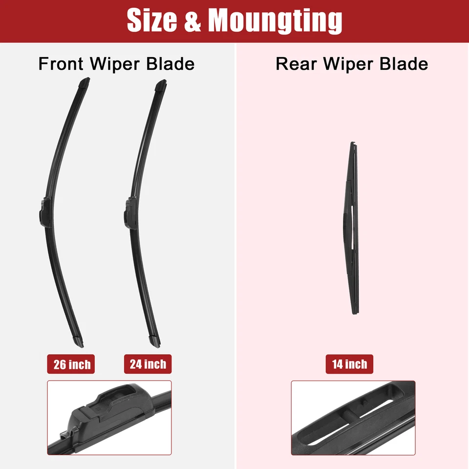 Kit de 3 escobillas limpiaparabrisas 26" 24" 14" para gancho J/U Honda Pilot 2016-2020 Foto 4 de 4