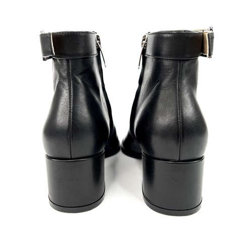 Sergio Rossi Women's Black Leather SR Logo Buckled Ankle Booties Size EU 34.5 - Picture 5 of 12