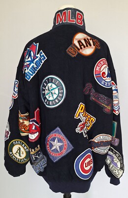 Vintage 90s Jeff Hamilton MLB Patchs Wool Leather Jacket