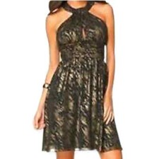 Nine West Glam Rocks Metallic Gold & Black Halter Dress