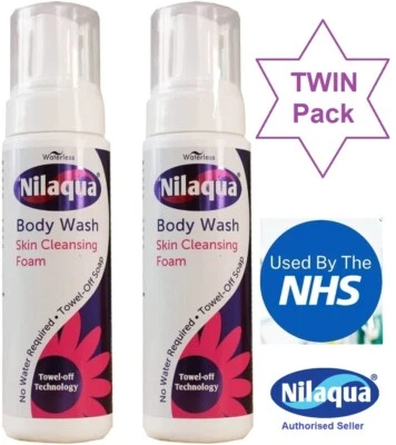 WATERLESS Nilaqua Body Wash Skin Cleansing Foam 200ML x 2 No Water No Rinsing Towel Off