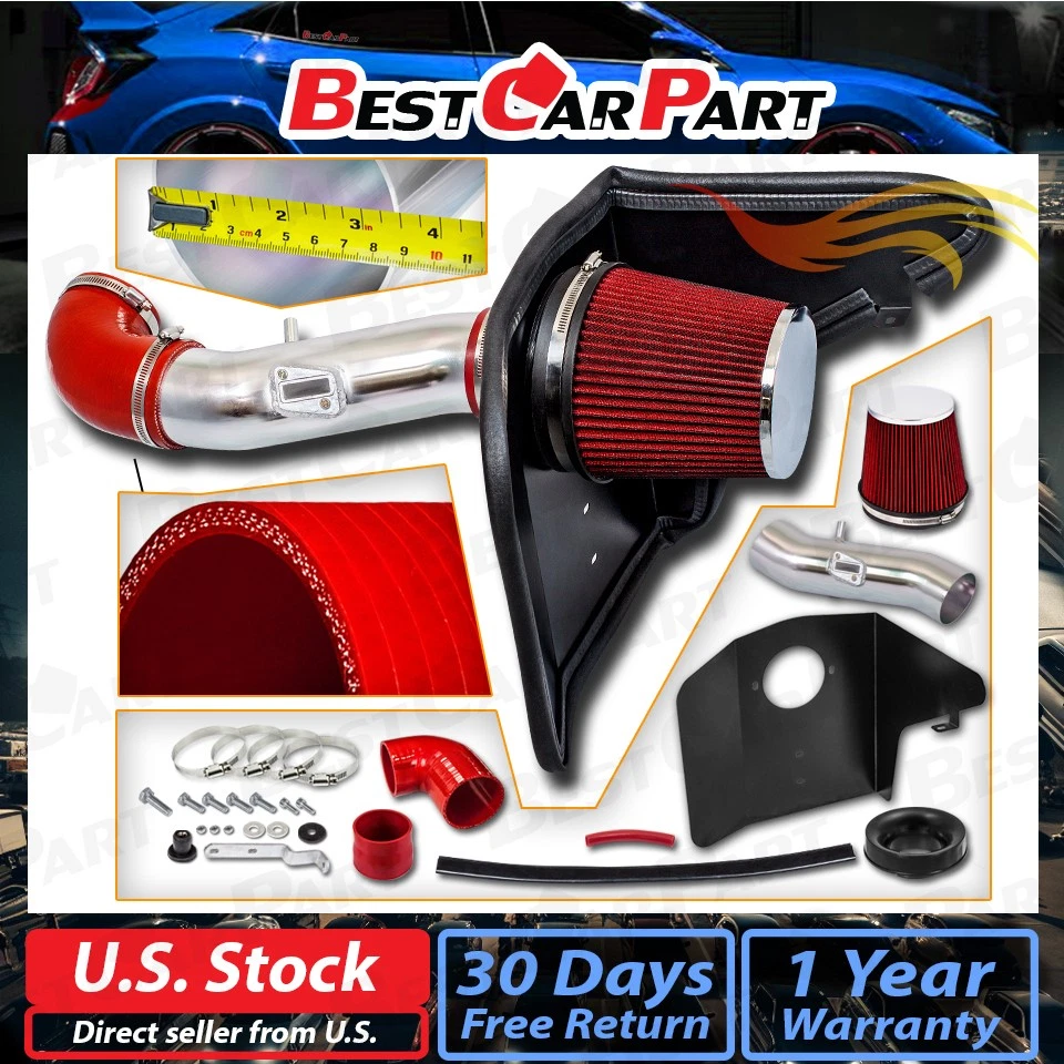BCP RED 12-15 Camaro 3.6L V6 Heat Shield Cold Air Intake Induction Kit +Filter - Image 2 of 4