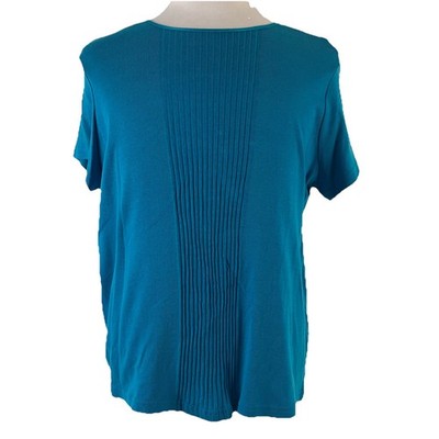 Jaclyn Smith Satin Trim Teal Blue Cotton Rayon Short Sleeve XL Top T-shirt 9480