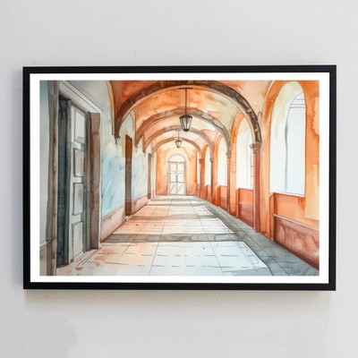 Flur Architektur Aquarell Gemälde Illustration 7x5 Wanddeko Kunstdruck