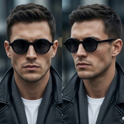 Men Black Round Sunglasses Mens Retro Acetate Black Lens Streetwear Outdoor New