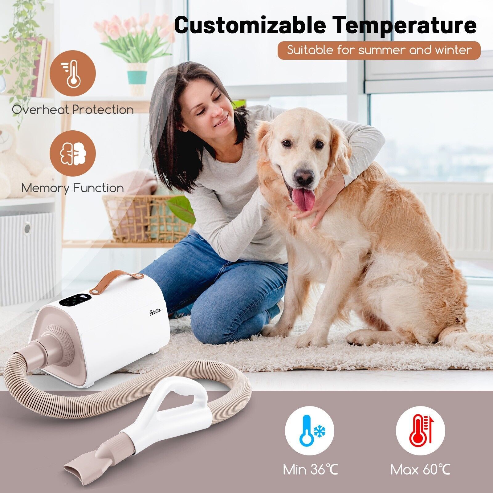 Dog Dryer Cat Hair Blower High Velocity Pet Grooming Dryer Temperture