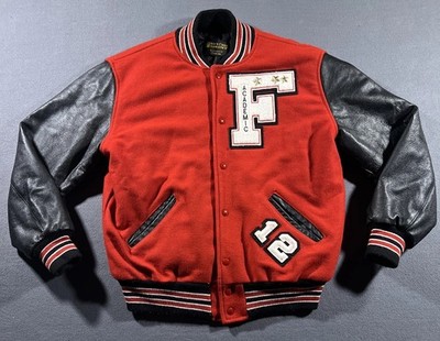 Rock Creek Athletics Varsity Letterman Jacket Size Large Red Black Wool Leather
