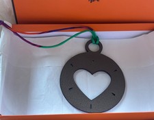 New Authentic Hermes Petit H Heart silk clemence Bag Charm Dark Blue Brown