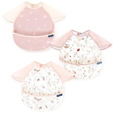 3-pack Mess Proof Baby Feeding Bibs with Food Catcher Pocket, Soft Lightweigh...