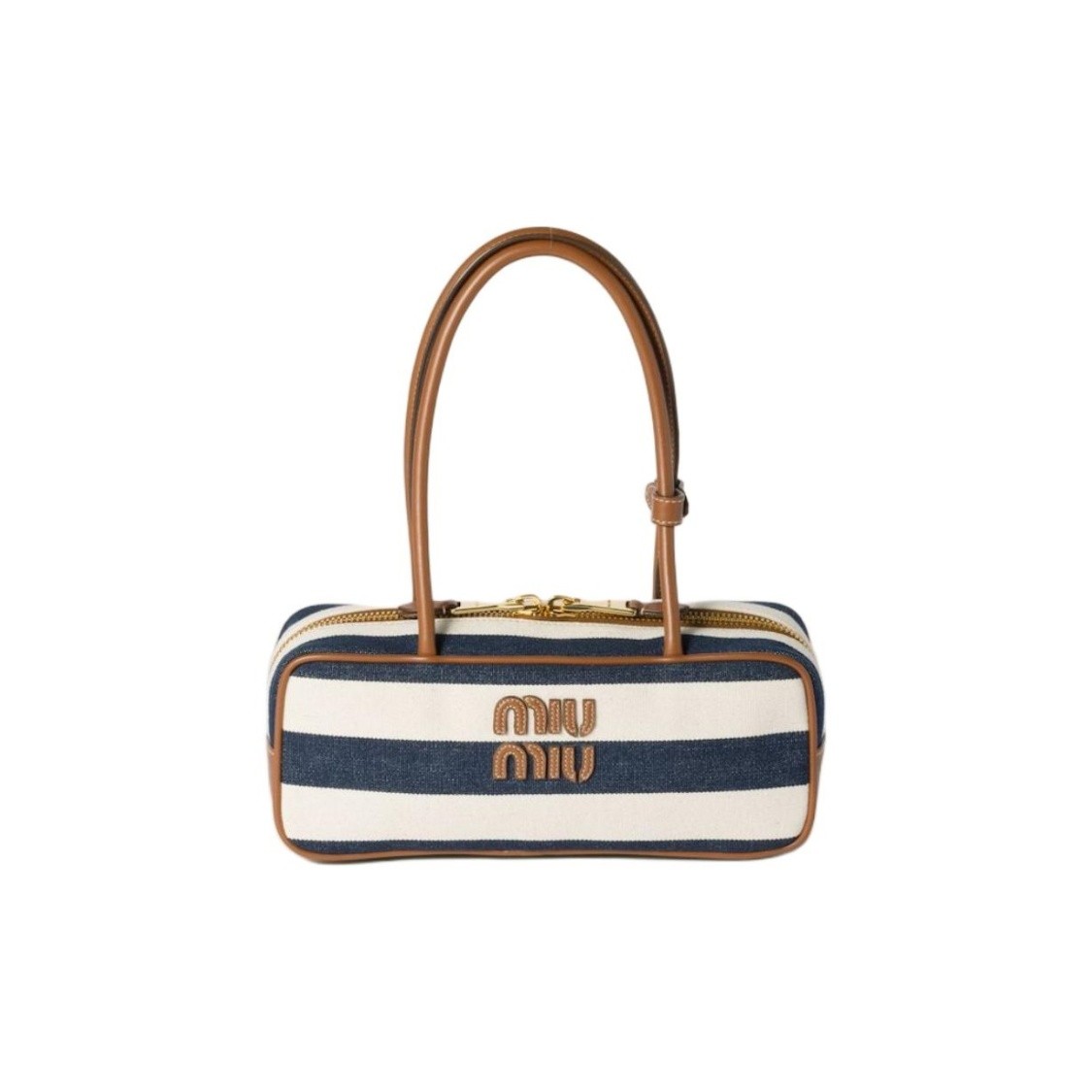 MIU MIU Woven Calfskin Shoulder Bag for Women, Blue and White 11 x 3.1 x 4.5 in