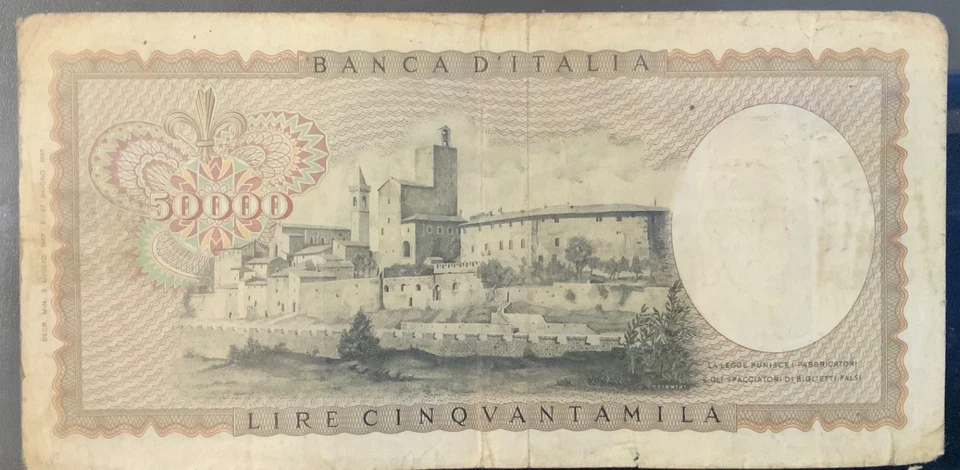 ITALIA 1967 PAPEL MONEDA - ¡Billete de 50.000 liras! Foto 2 de 2