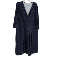 Talbots 3/4 Sleeve Blue Polka Dot Dress Size 20W Stretch Surplice Dressy