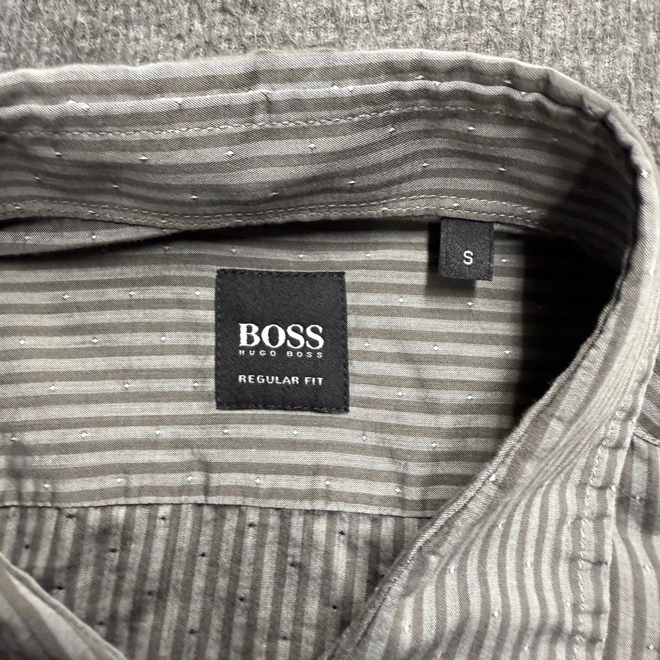 Hugo Boss Regular Fit Shirt Mens Small Gray Stripes Button Up Long Sleeve - Image 2 of 4