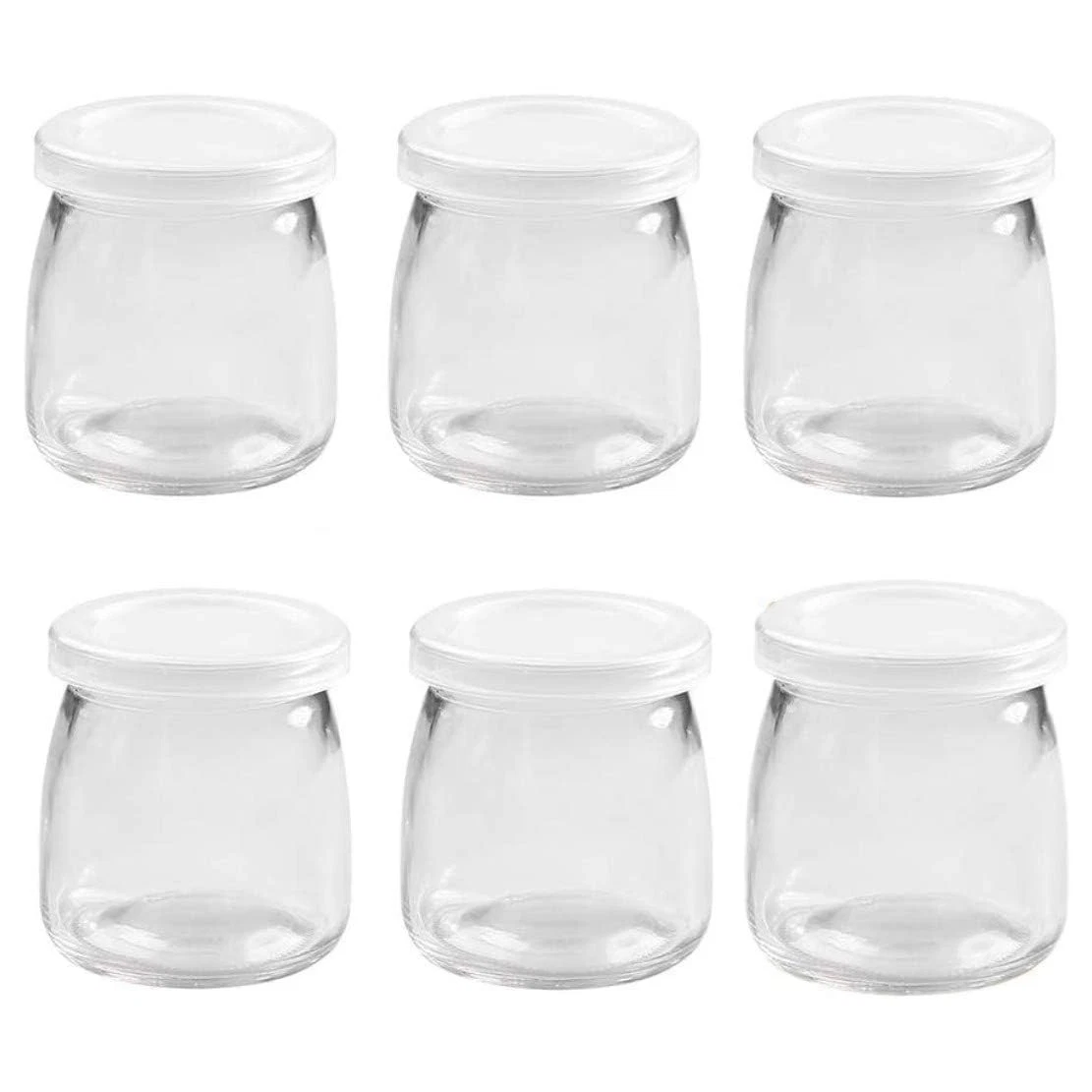 Eidoct 6 Pcs 200ml Yogurt Pudding Glass Jars Clear Yogurt Jars With PE Lids S...