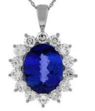 LARGE 7.90CT DIAMOND & AAA TANZANITE 14KT WHITE GOLD HALO PRINCESS DIANA PENDANT