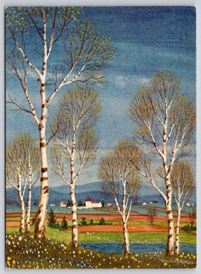 Swedish Country Farm Landscape '' It's Spring'' Oskar Bergman Art Postcard UNP 4x6