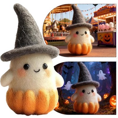 Nadelgefilzter Kürbis mit Hut%2C Handarbeit Wolle Halloween Deko für Tischregal.