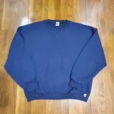 Vintage 90s Russell Athletic Blank Crewneck Sweatshirt Navy Large Y2K 