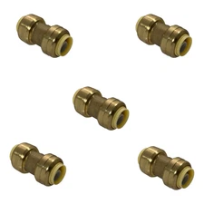 5 Pack XFITTING 1/2" Push Fit Couplings Fittings, Lead Free Brass, Full Port