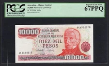 Argentina 10000 Pesos ND(1976-83) P306b Series G Uncirculated Graded 67