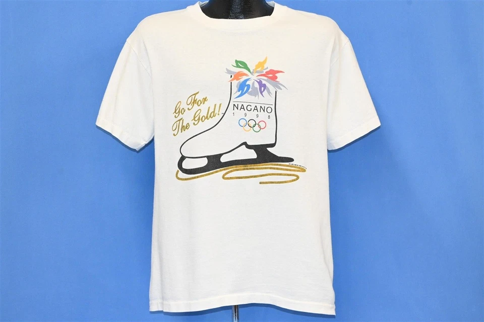 Camiseta de colección años 90 NAGANO 1998 GO FOR GOLD EE. UU. EQUIPO DE PATINAJE ARTÍSTICO OLIMPIADAS MED M Foto 2 de 4