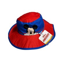 Disney Junior Bucket Hat Kids 3T Red Blue Mickey Mouse Graphic Sun Hat