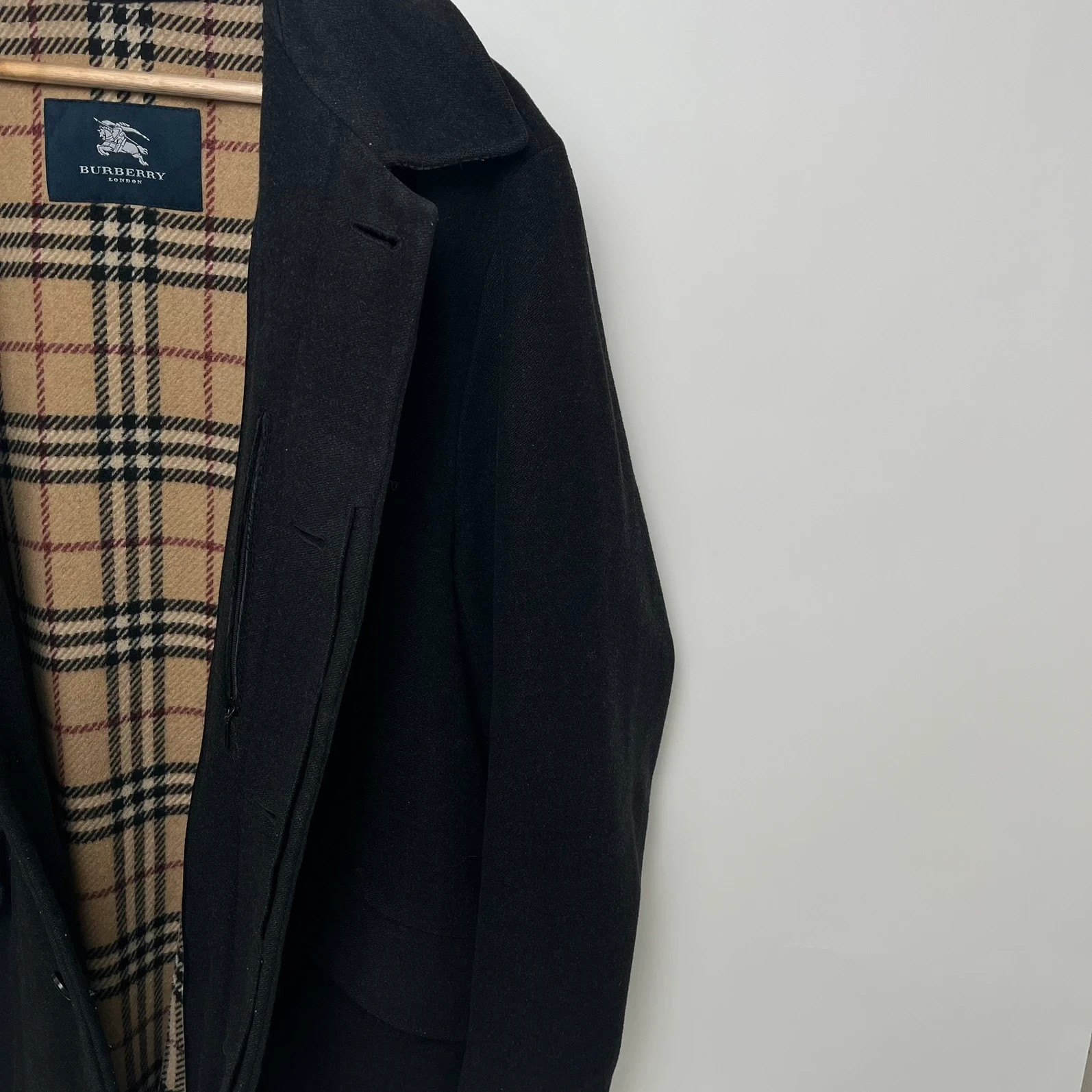 Burberry Vintage Black Wool Nova Check Lined Car Coat Jacket image 8