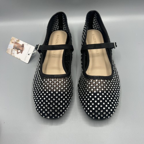 Sincerely Jules Studded Rhinestones Black Mary Jane Ballet Flats New Size 7.5 - Picture 2 of 5