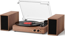 Vintage 3-Speed Vinyl Record Player with Bluetooth Dual Speakers, Brown Wood