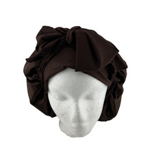 Satin Bonnet with Adjustable Tie Band Sleep Hair Cap, 15.7" Diameter, Dark Brown