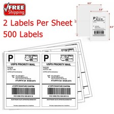 500 Half Sheet 8.5"x5.5" Shipping Label Self Adhesive Blank for Laser  Inkjet