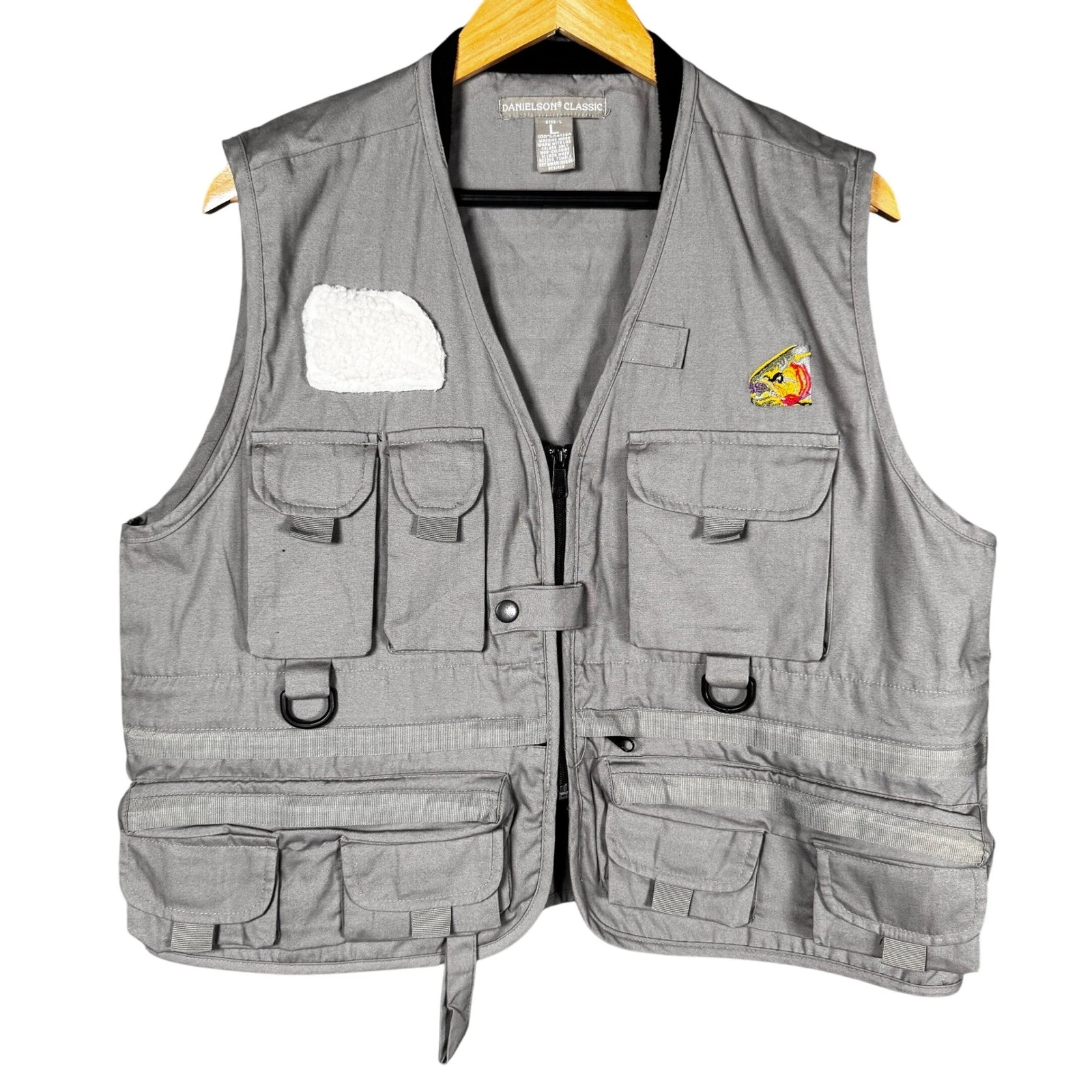 Vtg Danielson Classic Fishing Vest Mens Large Gray Multi-Pocket Cotton Utility