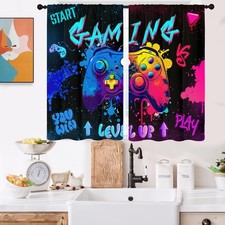 Gaming Kitchen Curtains Mini 27.5'' W x 39'' L Graffiti Gamepad for Gamer Boy...