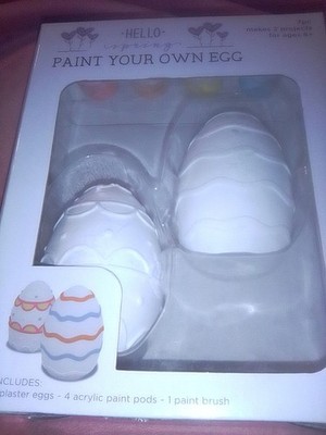 PAINT Your Own EASTER  EGG 2 PLASTER EGGS KIT Acrylic PAINT Ages 6+