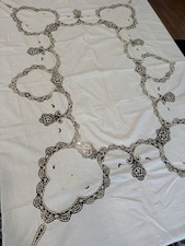 Vintage Large Formal Lace Tablecloth 84" x 66" Beige Ecru Cutwork Embroidery