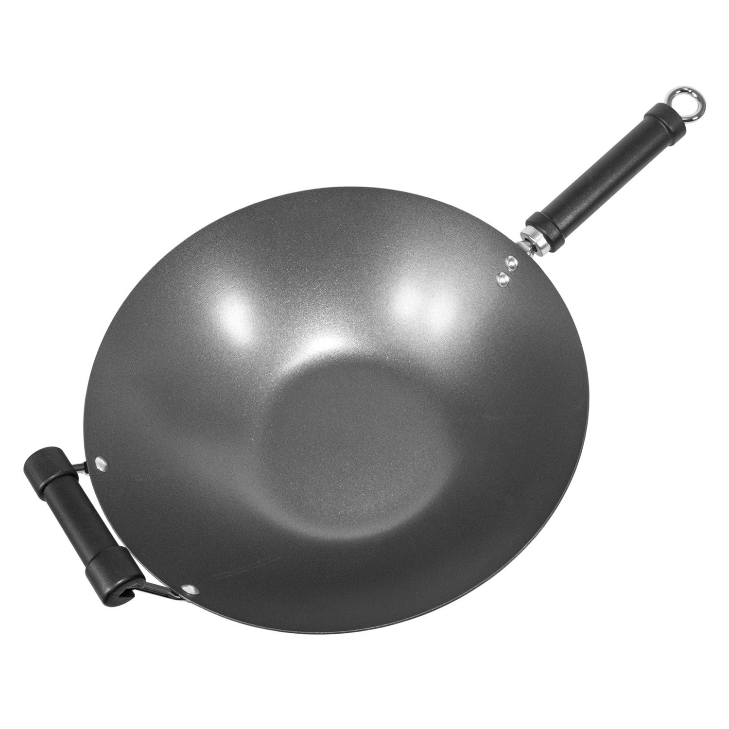 35.5cm Non-Stick Carbon Steel Wok Induction Hob Chinese Asian Stir Fry Pan