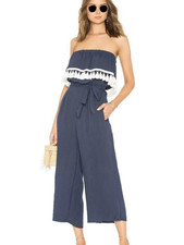 Suboo Womens Strapless Jumpsuit In Playa Size 8 Blue Tasseled Tie Revolve