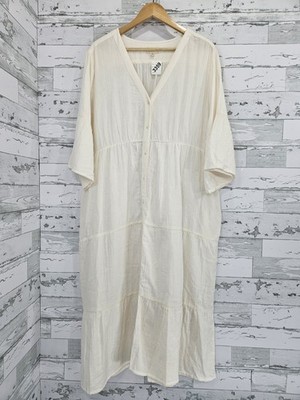 Pact Womens XXL Organic Cotton Tiered Midi Dress Cream Casual Relax