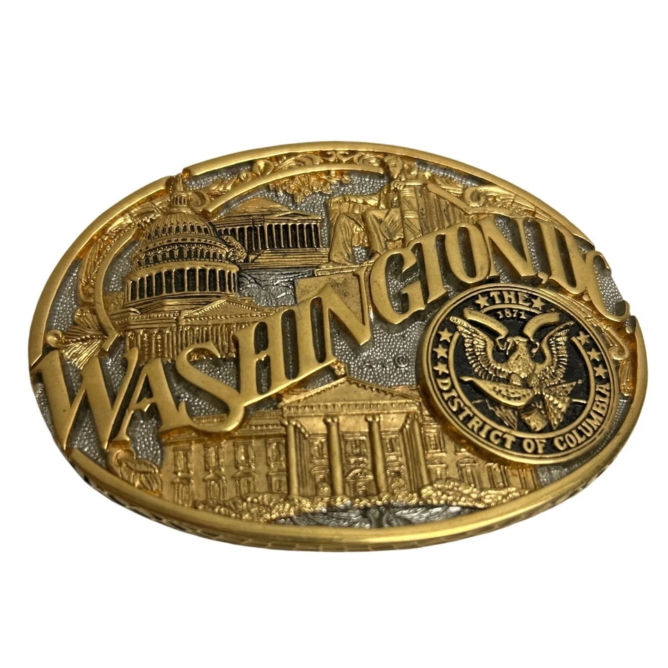 Belt Buckle Washington DC First Edition 24KGP Award Design Metals Gold Vintage - Image 2 of 4