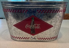 RARE COCA-COLA TIN ICE BUCKET LARGE  Silver, 16x10x9.5 in EUC
