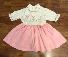 Vintage Girls Pink White Dress With Embroidered Flowers Tulle Underskirt SZ 6