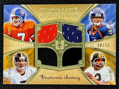 2008 Ultimate Generations ROETHLISBERGER BRADSHAW ELWAY CUTLER Gold #/50 Jersey