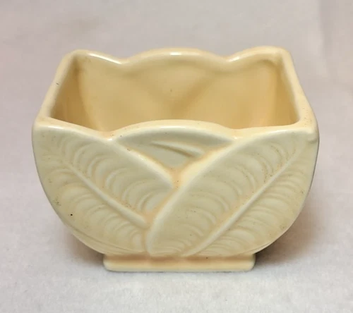 Vintage USA Pottery Yellow Leaf Pattern Vase or Trinket Dish, McCoy-Like