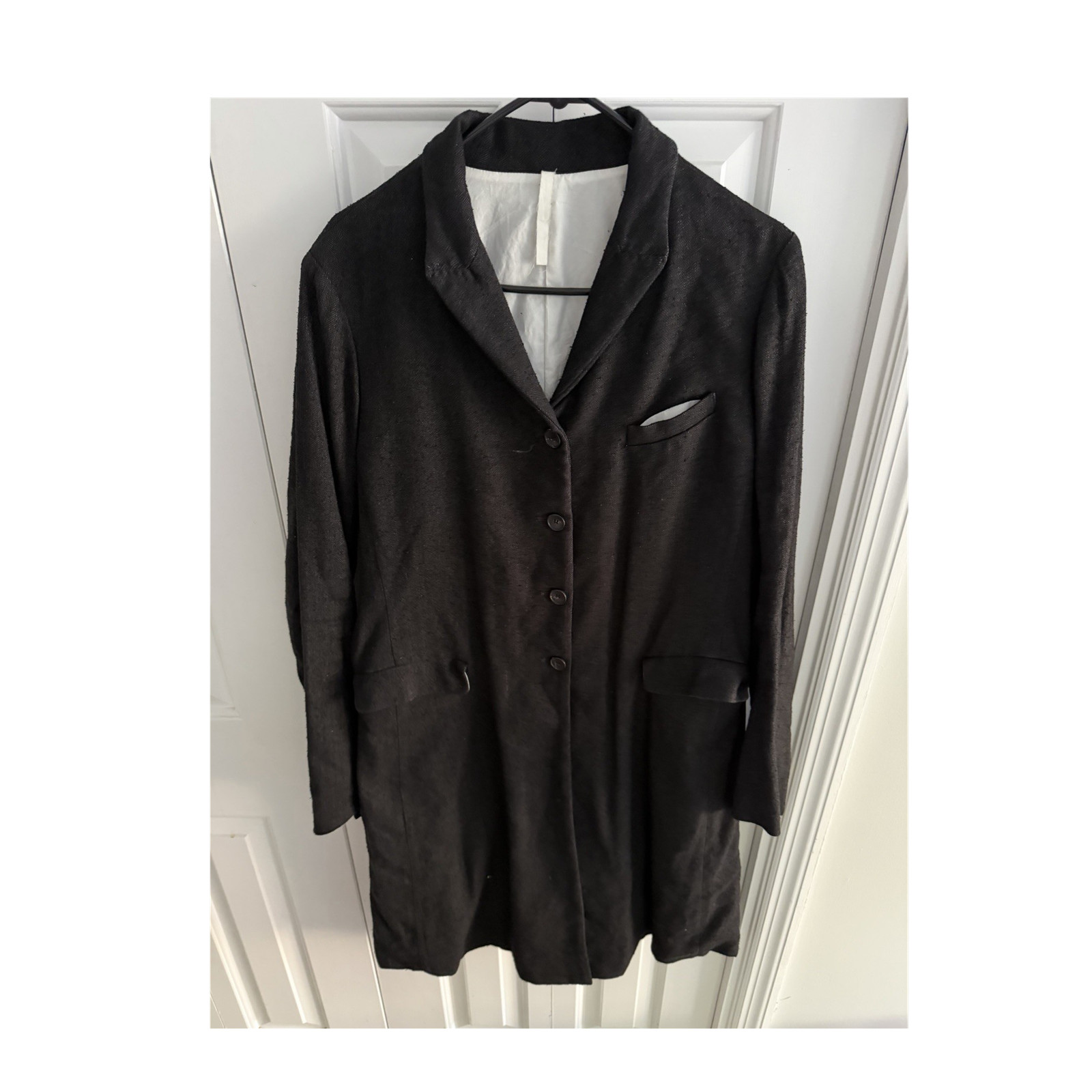 Bergfabel Women's Black Long Overcoat Button Collared Pockets Size 4