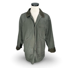 LL Bean Original Field Jacket Barn Chore Coat Mens Medium Green Flannel Corduroy