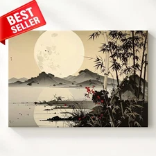 Wall Art Moonlit Bamboo Landscape Asian Wash Stillness Inspired Using Canvas