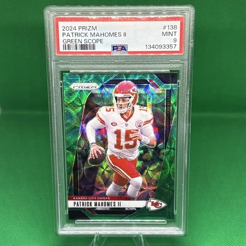 2024 Panini Prizm Patrick Mahomes Green Scope /75 Kansas City Chiefs #138 PSA 9